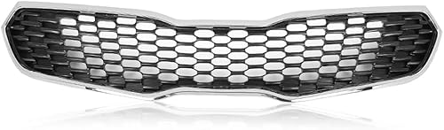 GRAND ORANGE Parachoques delantero parrilla montaje cromo malla estilo compatible con Kia Forte SXEXLX 2014 2015 2016 KI1200156, 86350A7500