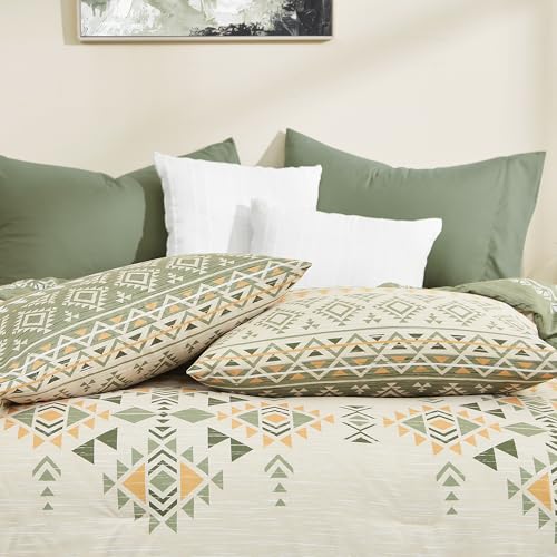 Geniospin King Size Comforter Set- 7 Pieces Boho Bed in a Bag, Western Bedding Set for All Seasons, Reversible Aztec Bedding, Lightweight Comforter Bed Set with Sheets, Pillowcases & Shams