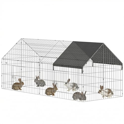 PawHut Rabbit Run Playpen Lockable Doors 180L x 75W x 75H cm Black