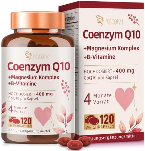 400mg Q10 Kapseln hochdosiert pro Kapsel – 120 Kapseln | 3 in 1 Coenzym Q10 mit Magnesium Komplex & B-Vitamine, Vorrat für 4 Monate, Aus Fermentation hochwertiges Coq10