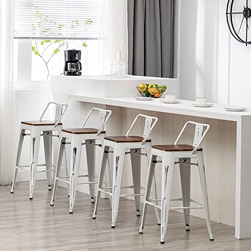 Andeworld 24 Inch Swivel Bar Stools Set Of 4 Counter Height Stools Industrial Metal Barstools ( 24 Inch, Distressed White ) #TOP3