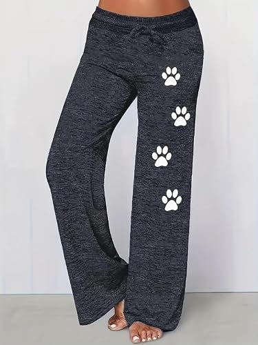 Pantalones largos con estampado de patas divertidas para mujer, talla grande, con cordón, informales, para vacaciones, deportivas