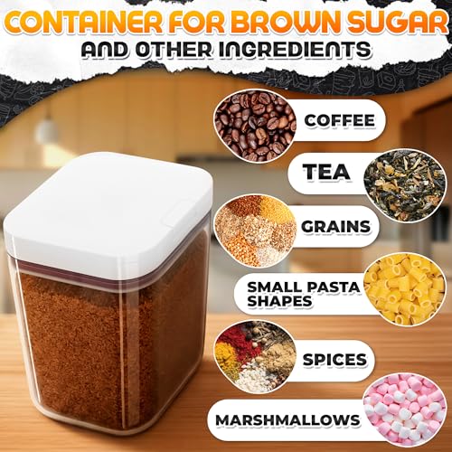 Brown Sugar Container Keeper with Lid & Spoon – Airtight Clear Plastic Brown Sugar Canister with Moisture Disc – 1-Button Easy Open Jar, Clump-Proof Soft & Fresh Storage with Silicone Seal, 2 Quart by ALPENKOK - Image 6