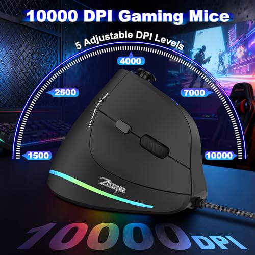 Souris de jeu verticale filaire avec bascule 5D et 11 boutons programmables pour PC