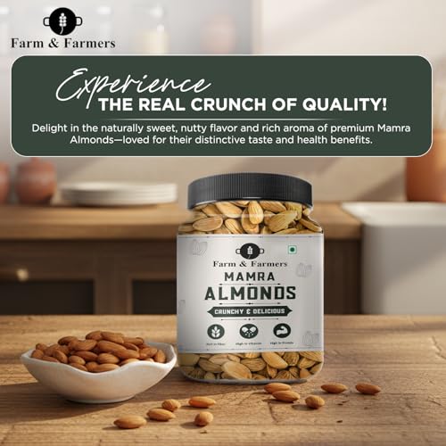 Image of Farm & Farmers Mamra Almonds 50GM | AA Grade Premium Badam Giri | High In Fiber & Boost Immunity | Whole Natural Badam | Hygienically Packed Healthy Snacks For Adults & Kids