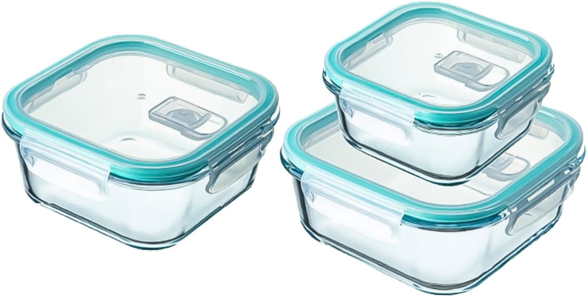 PRETYZOOM 3Pcs Convenient Sky-blue Glass Bowl with Hidden Vent Heat-resistant and Safe for Microwave Use Practical Household Food Storage Containers in Multiple