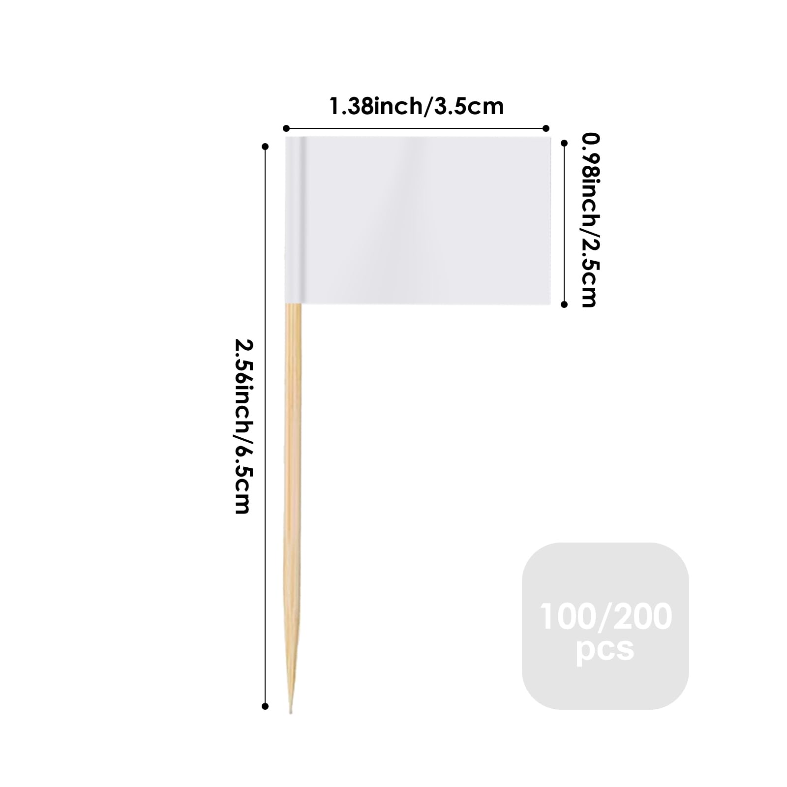 AhfuLife 200pcs Bianco Stuzzicadenti Bandiere Torta Toppers, Bandiera a Bastone per Cocktail per Il Cibo Panino Cupcake Tableware Forniture di Partito Pub Evento Decorazione (200 PCS, Bianco)