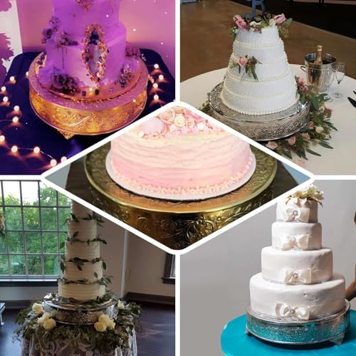 Efavormart 14\" Gold Round Embossed Metal Cake Plateau Stand, Cake Riser for Holiday & Birthday Party Decor - Thumbnail 5