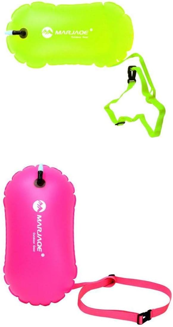 2X Highly Visible Swim Buoy Float Bubble, Professional Flotation Device for Open Water Swimming, for Swimmers, Triathletes, Kayakers, Boaters, Surfers Fluo Yellow,Rose Red 48 x 29cm