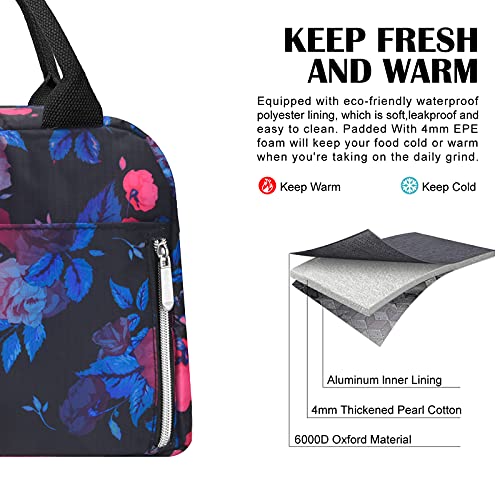 Vavabox Lunch Box For Women,Insulated Lunch Bag,Lunch Box Lunch Organizer Lunch Holder For Women/Beach/Party/Boating/Office/Fishing/Picnic(Black Rose) #TOP2