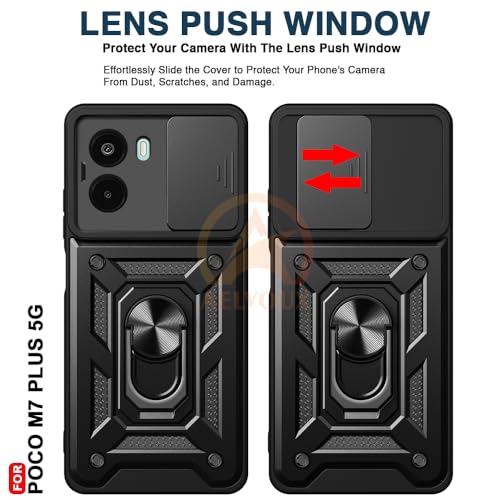 Image of Armor Bumper Back Cover Case for Poco M7 Plus 5G Rotating Camera Cover, Ring Holder & Kickstand | Heavy Duty & 360 Degree Protection Poco M7 Plus 5G Back Cover (Black)