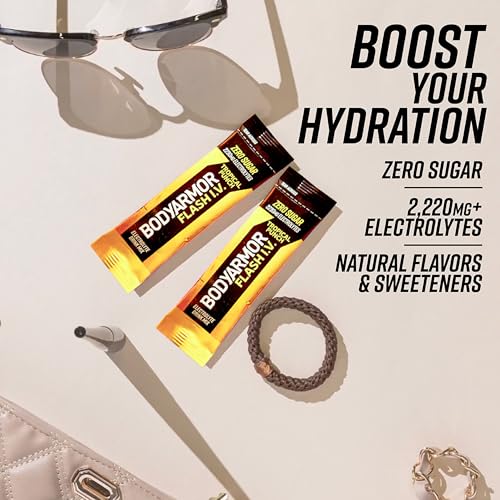 Image of BODYARMOR Flash I.V. Electrolyte Packets,Tropical Punch,Zero Sugar Drink Mix, Single Serve Packs, Coconut Water Powder, Hydration for Workout, Travel Essential, Just Add Sticks to Liquid (Pack of 90)