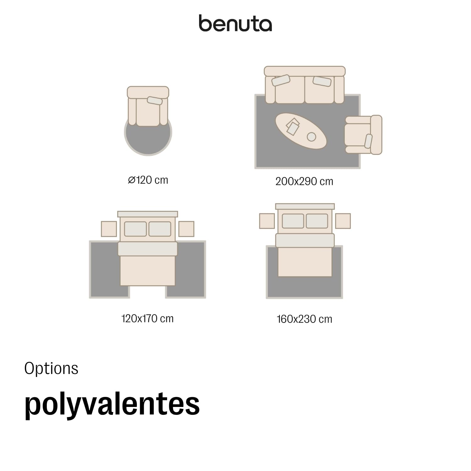 benuta Basic Tapis Poil Long Sohari - Beige 160x160 cm - Lavable - Minimaliste - Doux - pour Chambre, Couloir, Salle à Manger - Compatible avec Chauffage au Sol