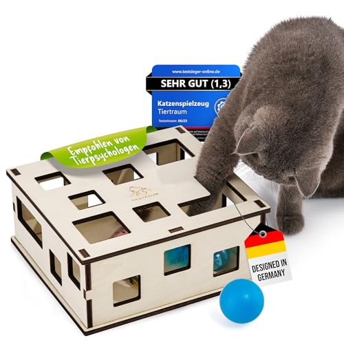 Tiertraum Interaktives Katzenspielzeug zur Selbstbeschäftigung und Gemeinsam Spielen | Kombinierbar mit Leckerlies & eigenem Spielzeug [NATURPRODUKT] Intelligenz Fummelbox
