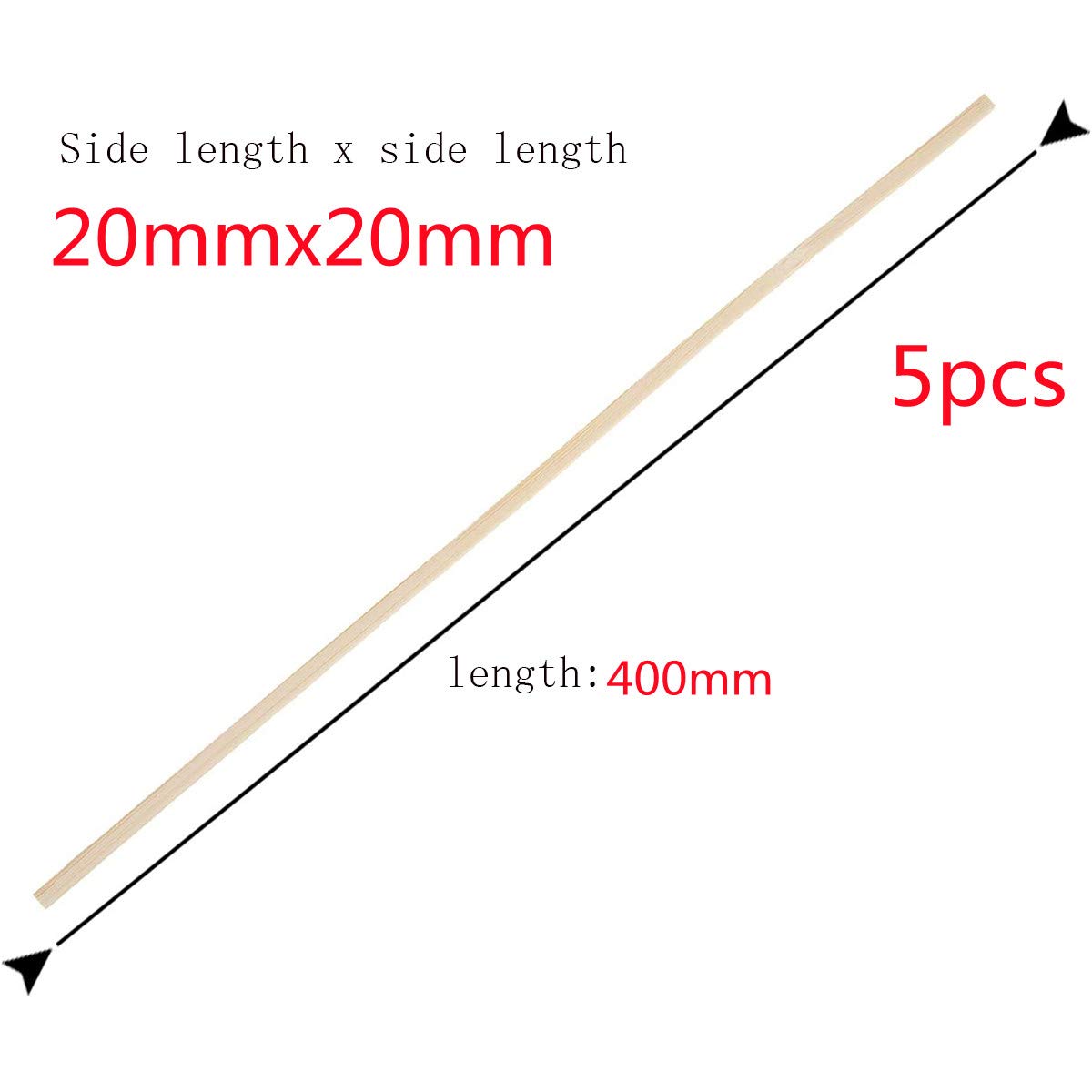 Aste for tasselli quadrati in legno, bastoncini quadrati in legno di pino Bastoncini in bambù naturale ideali for hobbisti, artigianato fai-da-te in legno e falegnami allo stesso modo 400 mm, 8 mm x 6