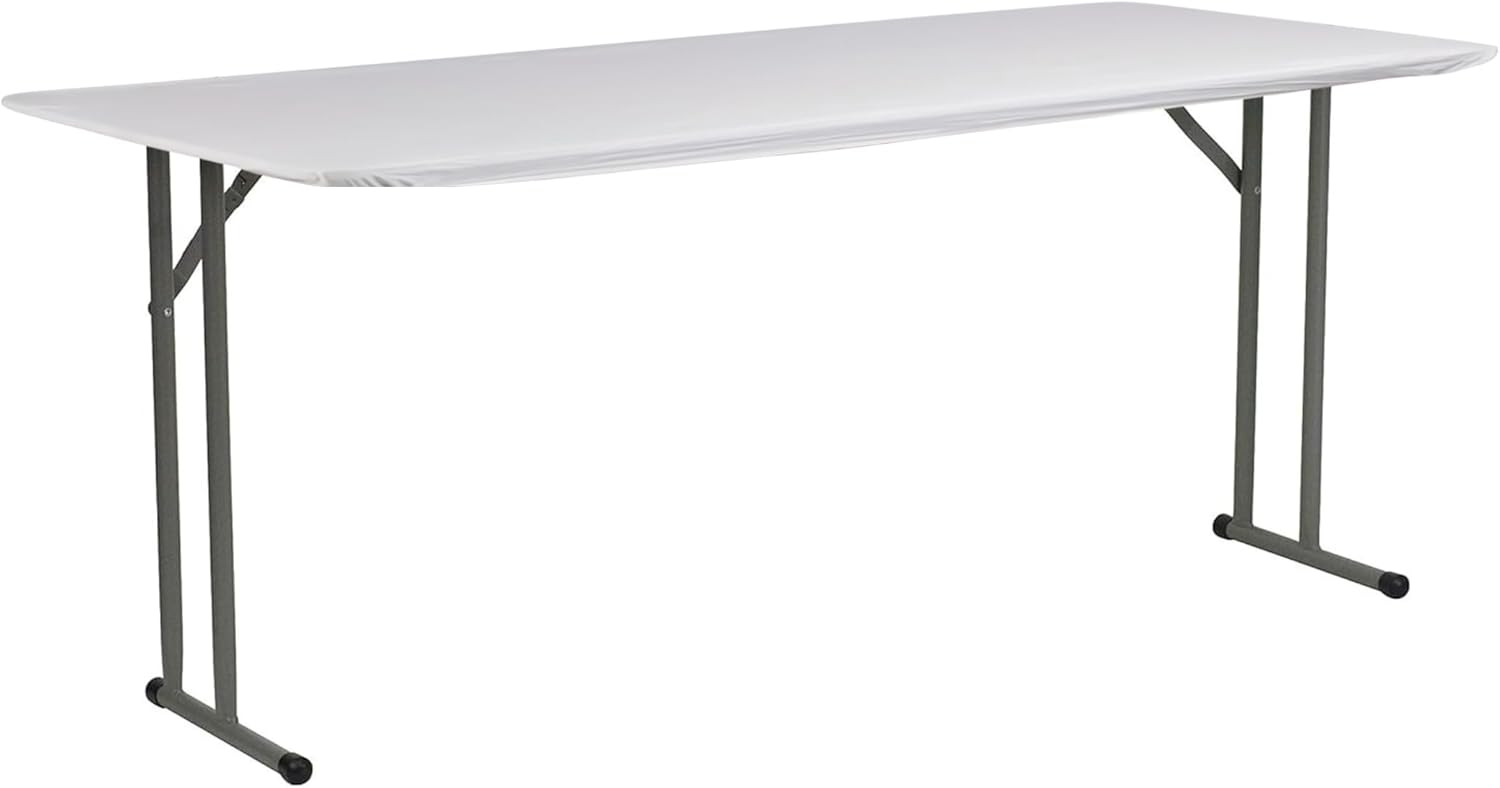 Kwik-Covers 8' x 18" NARROW / SKINNY Rectangle Fitted Plastic Table Covers 18" x 96", Bundle of 5 (White)