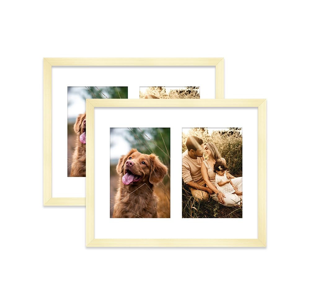 Gold Multi Photo Frame - Holds 2 x 6x4 Pictures, Family Collage Picture Frame for Wall Display, 10x8 Frame size, Set of 2
