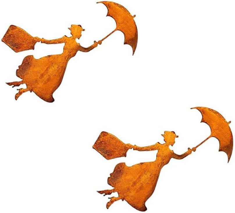 Mary Poppins Gartenstecker Set Metall Rost - 60cm & 110cm, Edelrost Figuren