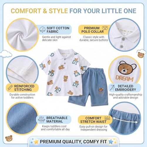 Image of Krishn Creations Kids Clothes for Boys | Cotton Printed Half Sleeve T-shirt and Shorts Baby Boy Dress | Casual Wear Kids Clothes