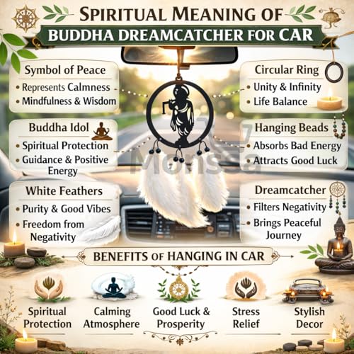 Image of M H VILLA Krishna Dream Catcher for Rearview Charm, Spiritual Car Decoration Items Interior Accent, Elegant Car Hanging Accessories Interior for Positive Vibes, Stylish Car Mirror Hanging Gift - WHITE