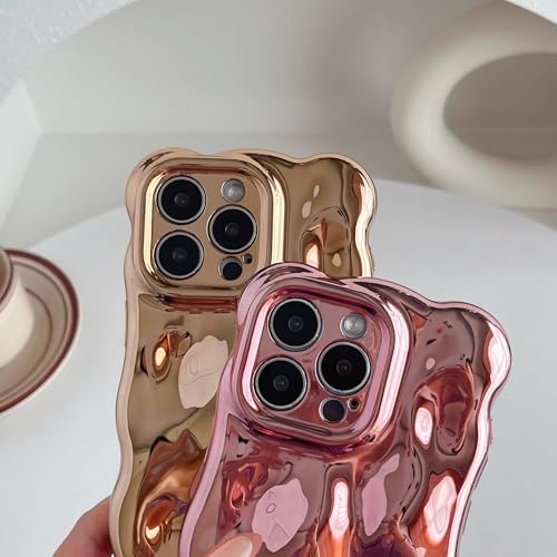 Coque iPhone 15 Pro Max antichoc design vagues doré plaqué
