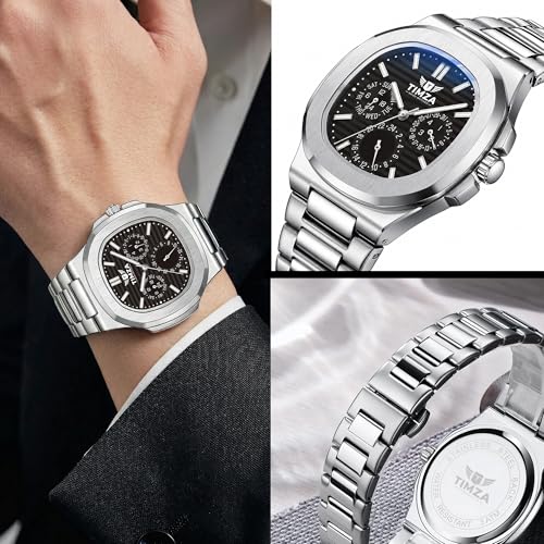 Image of Men's Analog Quartz Watch with Black Dial, Stainless Steel Strap, Date Display, Luminous Hands and Water Resistant Design