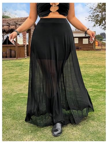 Women's Plus Size Mesh Maxi Skirt Y2k Sheer Elastic High Waist Summer Long Skirts4