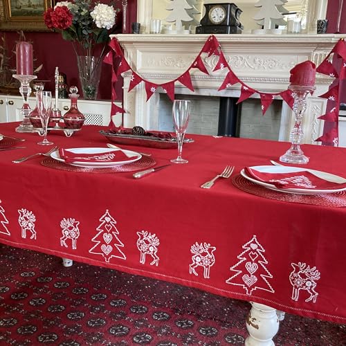 Ragged Rose Christmas Table Cloth, Festive Linen Tablecloth with Nordic Style Prints for Living Room & Kitchen - Image 4