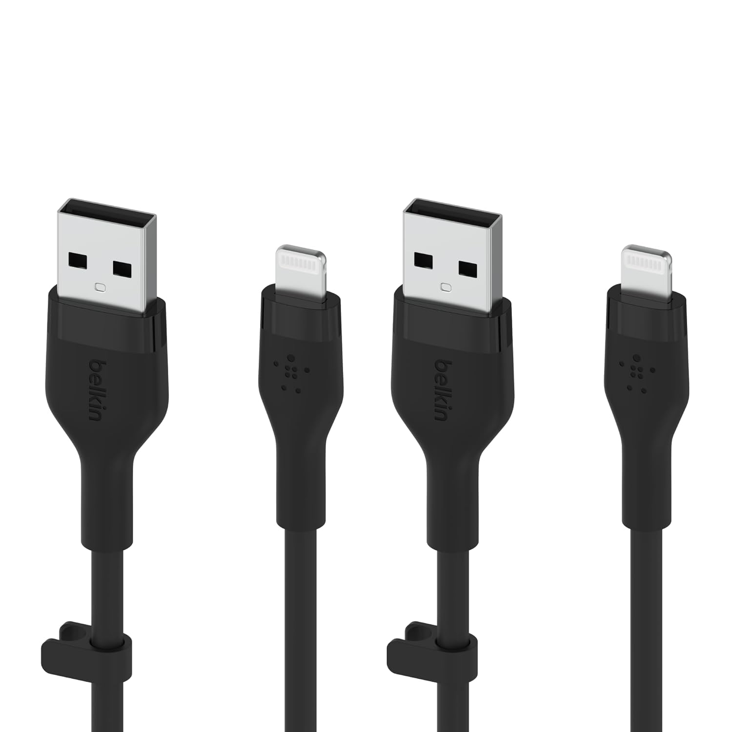 Belkin BoostCharge Flex Silicone USB Type A to Lightning Cable (3M/10FT), MFi Certified Charging Cable for iPhone 13, 12, 11, Pro, Max, Mini, SE, iPad and More, 2-pack, Black