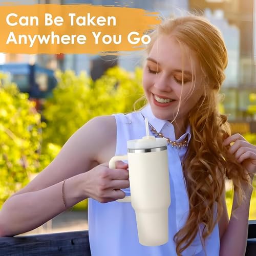 Image of SKDBPM Personalized Stainless Steel Tumbler with Handle, 1200ml Capacity, Black Insulated Travel Mug with Straw, Custom Name Design (White)