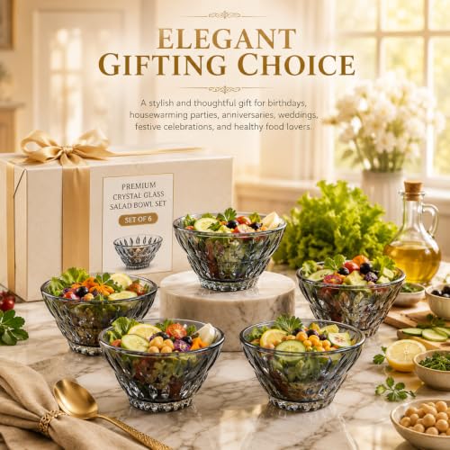 Image of WRINGO Glass Bowls for Kitchen Prep, Dessert, Dips, and Candy Dishes, Cake, Snack Bowl Set of 6 Or Nut Bowl, and Microwave Safe Clear Glass Bowls for Mixing, Storing Size 5 Inch (Set of 6, WD-10)