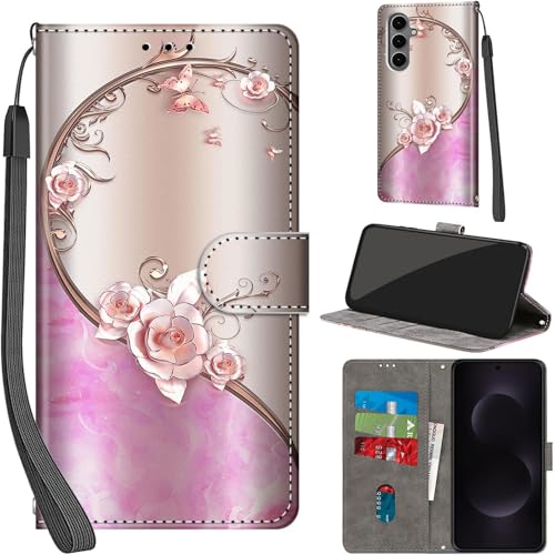 Étui Samsung S25 FE en cuir rose : housse protection à rabat et portefeuille antichoc - 3