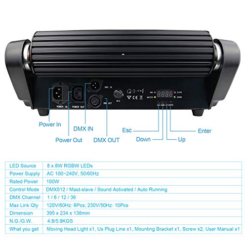 Moving Head LED Light,Betopper 8x8W RGBW 4 In 1 LED Stage Light Moving Beams Rotating, DMX-512 Portable DJ Light LED Lighting for Concert,Party,Stage,Restaurant etc. - Thumbnail 4