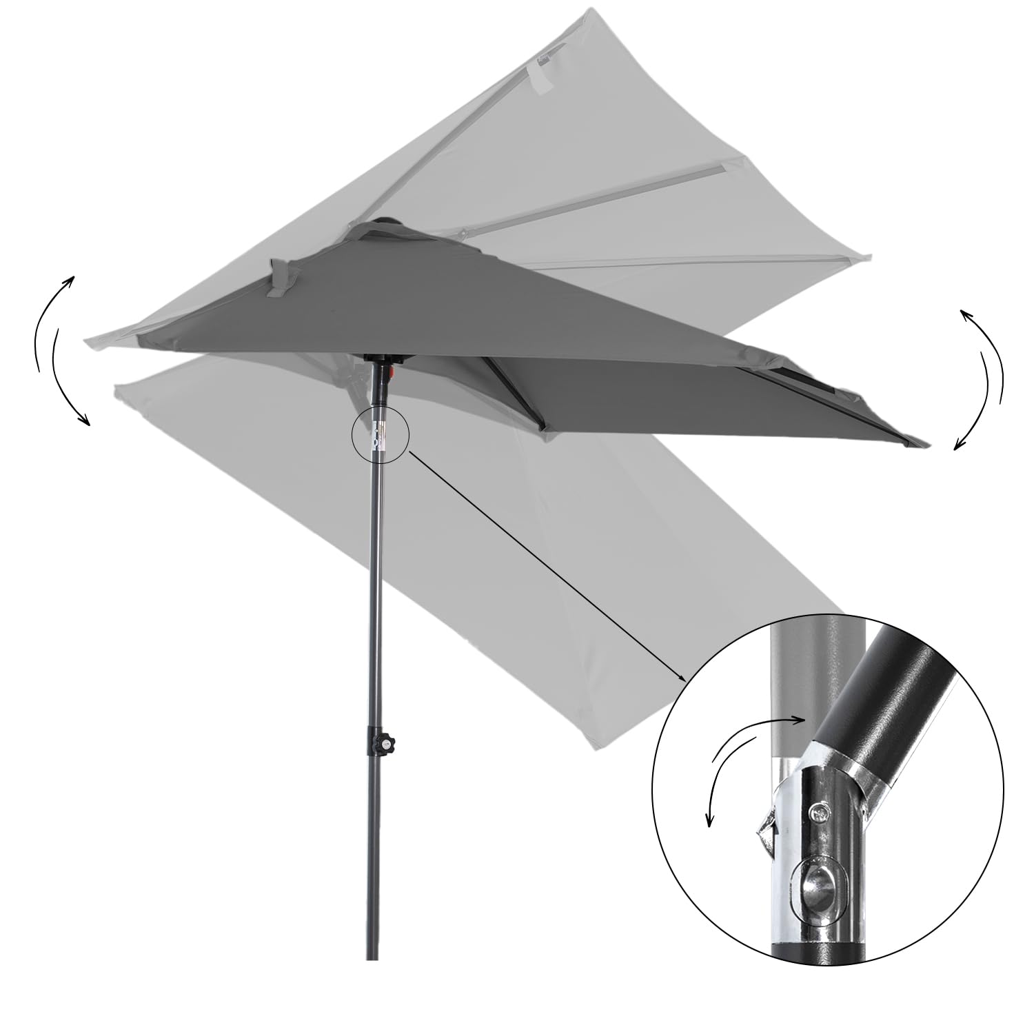 Angel Living Demi-Parasol de jardin, Parasol Droit Rectangulaire Inclinable, 2.5 x 1.3 m, avec Poussée Manuelle, pour Jardin Terrasse Balcon
