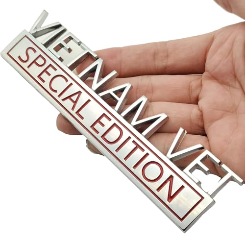 Image of Generic Vietnam Vet Special Edition Emblem with Strong Adhesive, Vietnam Vet Special Car Emblem 3D Badge Decal Car Truck Replacement Compatible with Universal Vehicle, Car, Truck, SUV (Silver Red)