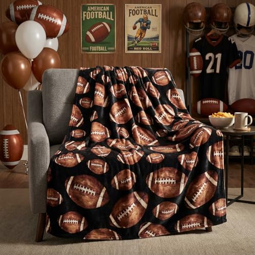Football Black Flannel Throw Blanket