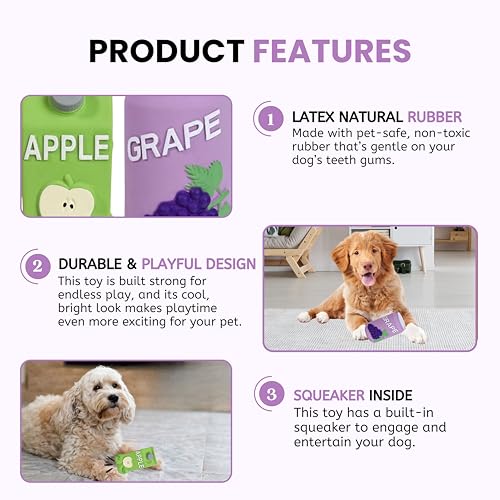 Image of Foodie Puppies Natural Latex Squeaky Play Drink Chew Toy Combo of 2 (Grapes and Apple Juice Toy) for Small to Medium Dogs | Durable, Interactive, Fetch & Chew Safe Play Toy