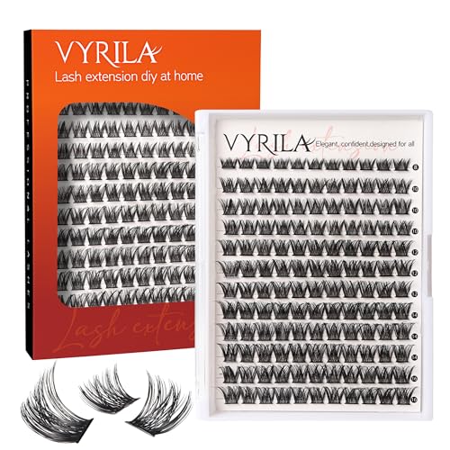VYRILA Lash Cluster 132pcs Individual Lashes,8-16mm Diy Lash Extension,D Curl Lash Clusters Wispy,3D Natural Lash Clusters Look Like Eyelash Extension DIY at Home（Whisper-D-8-16mix)