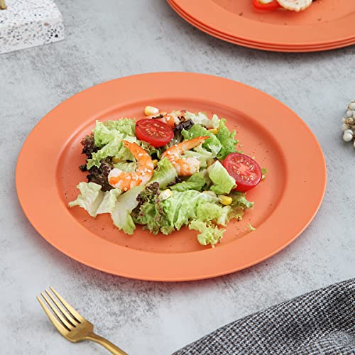 Kyraton 10 Inch Large Plastic Plates 8 Pieces, Dishwasher Safe, Unbreakable And Reusable Light Weight Dinner Plates Microwave Safe Bpa Free (Orange) #TOP5