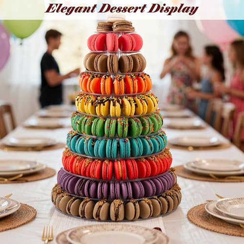 10-Tier Clear Macaron Tower Stand, Round Plastic Dessert Display Rack, Transparent Cupcake Holder & Serving Platter for Wedding, Birthday, Baby Shower Party Decor by Zoriva - Used condition - Image 4
