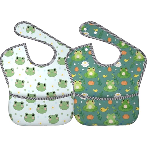 Image of Qwalnely Cute Bibs 2Packs for 6-24 Months Washable Fabric Waterproof
