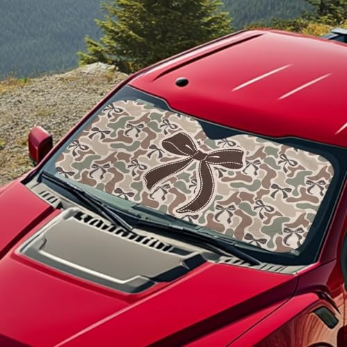 Image of Camo Bow Windshield Sun Shade Foldable Car Sunshade for Front Window Reflect UV Sun and Heat Keeps Vehicle Cool for Most Car, Truck, SUV, or Van, 66.53'' x 34.44''