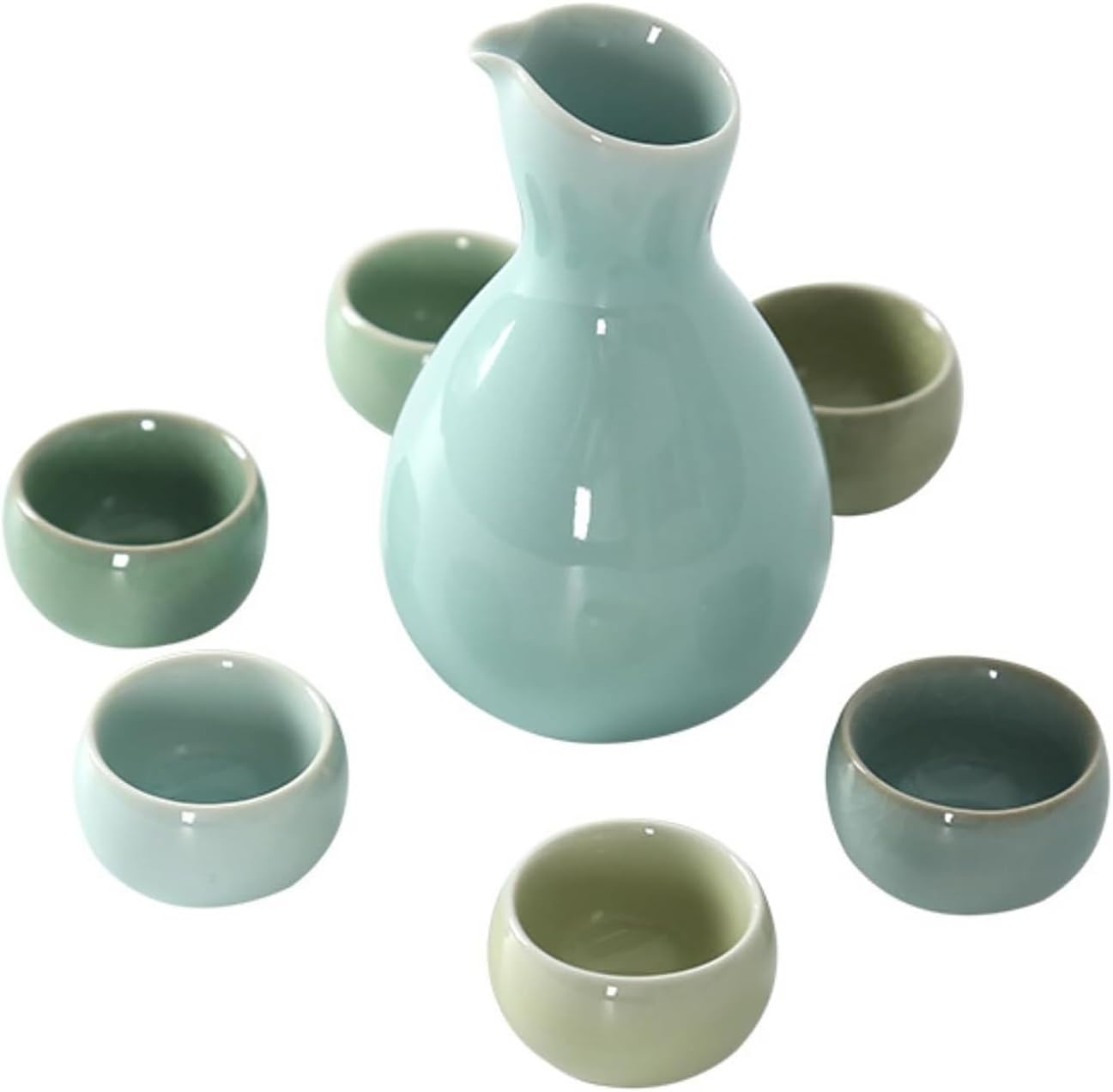 Chinese Celadon Wine Set, Simple Solid Color Ceramic Wine Pot And Wine Divider-a set