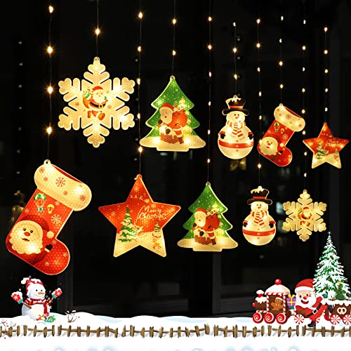BLOOMWIN Christmas Curtain Lights 3m x 0.65m USB Window Lights Christmas Decor LED Fairy Lights String for Bedroom Indoor Hanging Lights Star Snowflake Snowman Xmas Tree Stockings Home Decorations - Image 2