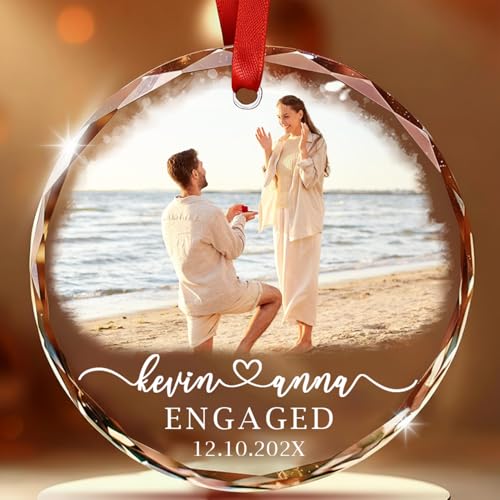 Personalized Engagement Glass Ornament w/Photo, Bridal Shower Gifts, Wedding Gift