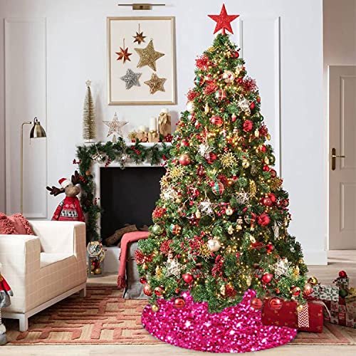 Modfuns Fuchsia Christmas Tree Skirt 46 Inch Hot Pink Metallic Xmas Tree Skirt Round Christmas Tree Floor Mat Personalized Velvet Tree Skirt Carpet For Christmas Eve Halloween Birthday Banquet Decor #TOP1