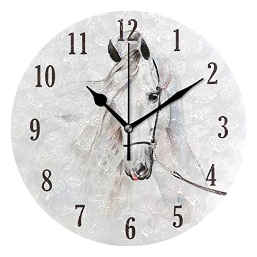 Mnsruu Horloge murale, horloge silencieuse ronde blanche décorative, à piles, facile à lire pour salon et chambre à coucher intérieur