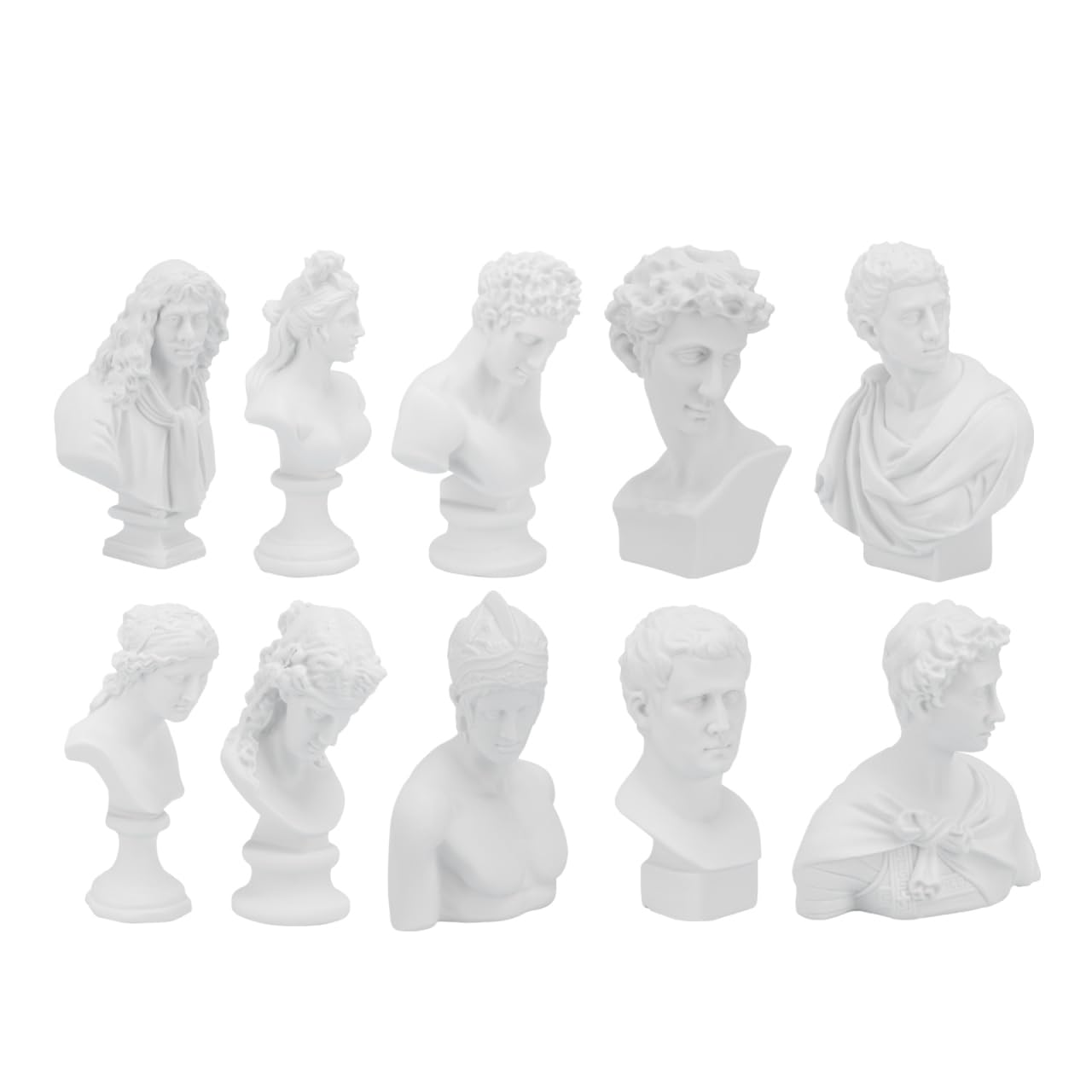 Holibanna 10 Pieces Mini Resin Plaster Busts 1.2X2.4X2.8 Inch Greek Style Figurines for Art Studio Drawing Practice and Home Decoration