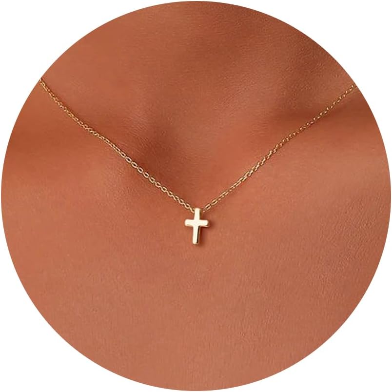 Cross Necklace for women-14K Gold Plated Gold Cross Necklace Mini Cross Pendant Necklace Dainty Simple Jewelry for Women