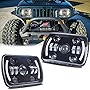 LQQDP 2pcs 7x6 Inch Rectangular Sealed Beam Conversion Kit LED Halo Angel Eye Projector Headlights Assembly Amber Turn Signal White High/Low Beam DRL Daytime Running Lights+H4-H13 Adaptors+Canbus